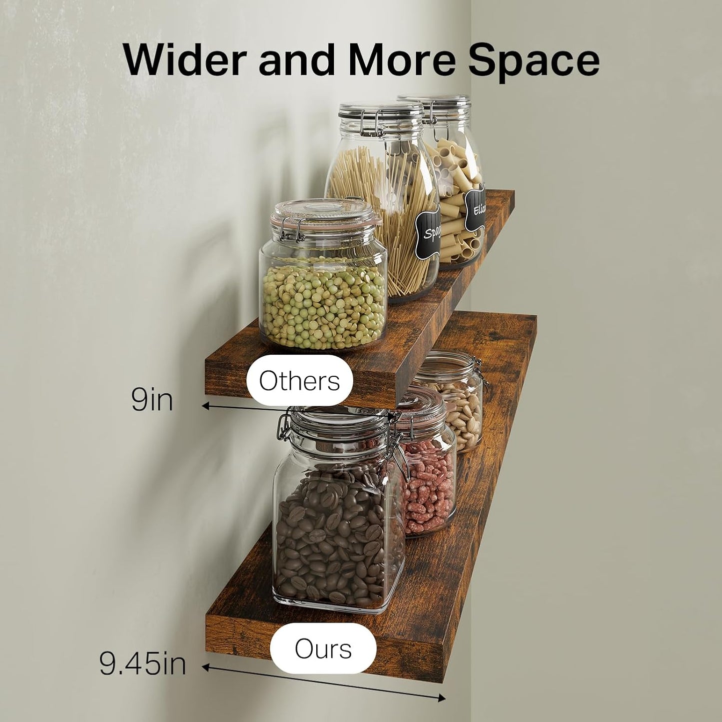 BAYKA Floating Shelves, 48" Wall Mounted Rustic Wood Shelves for Bathroom, Bedroom, Living Room, Kitchen, Office, Hanging Shelf for Books/Storage/Decor(Rustic Brown,Set of 2)