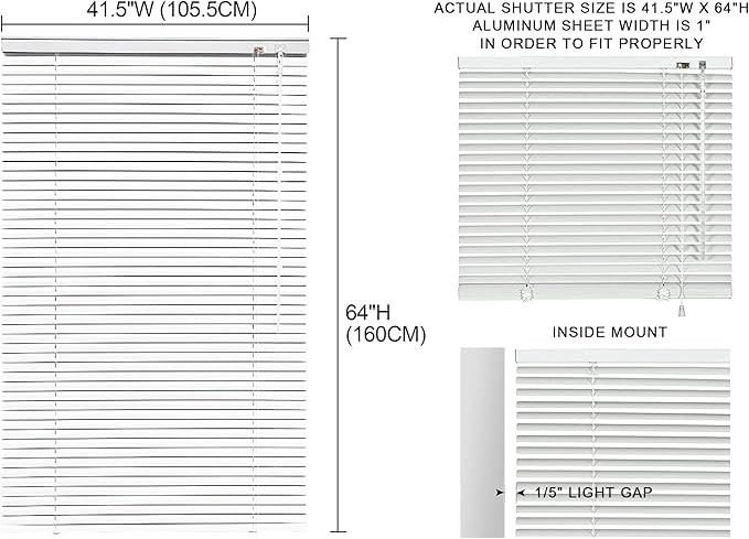 YIIBAII Mini Blinds Suitable for 42" W x 64" H Windows 1" Aluminum Horizontal - Image 5