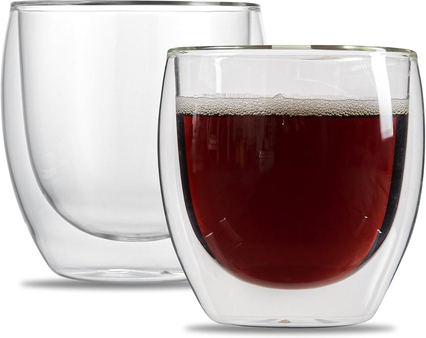 Restaurantware-Forma Professional 8.5 Ounce Double Wall Coffee Cups, 12 Insulated Latte Glasses - Dishwashable, Reusable, Clear Glass Beverage Cups, Freezable, For Hot Or Cold Beverages