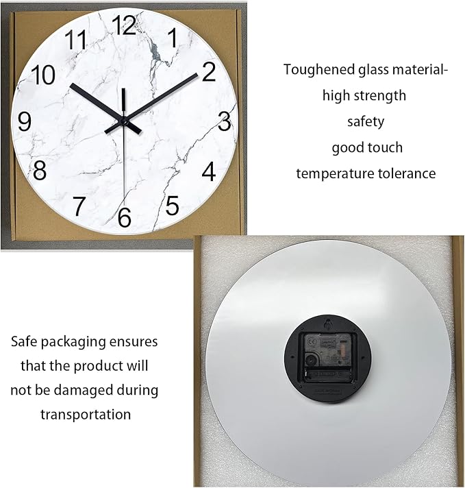White Marble Glass Wall Clocks Battery Operated 20 Inch Large Abstract - Image 7