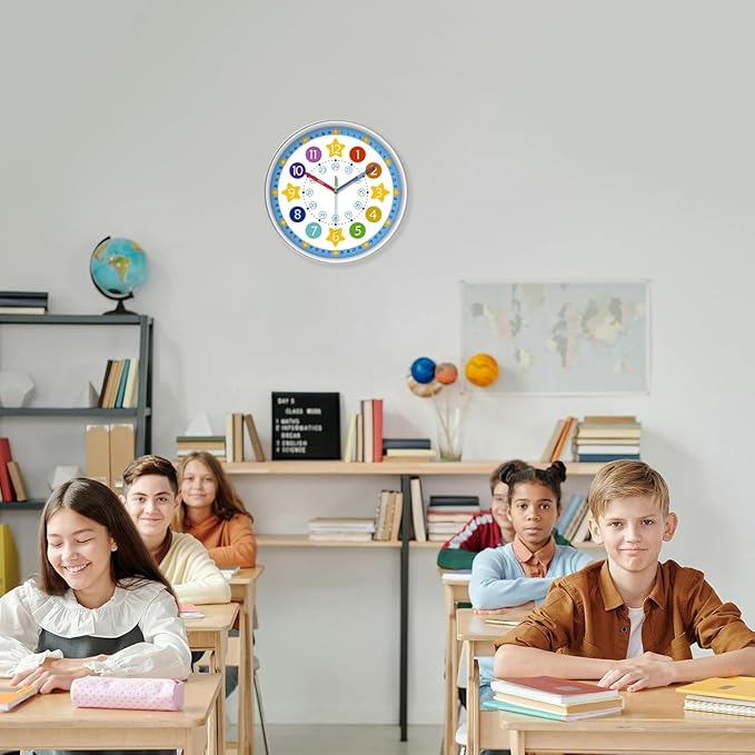 XFM Colorful Kid Wall Clock 12 Inch Silent Non Ticking Quartz Battery Operated - Image 3
