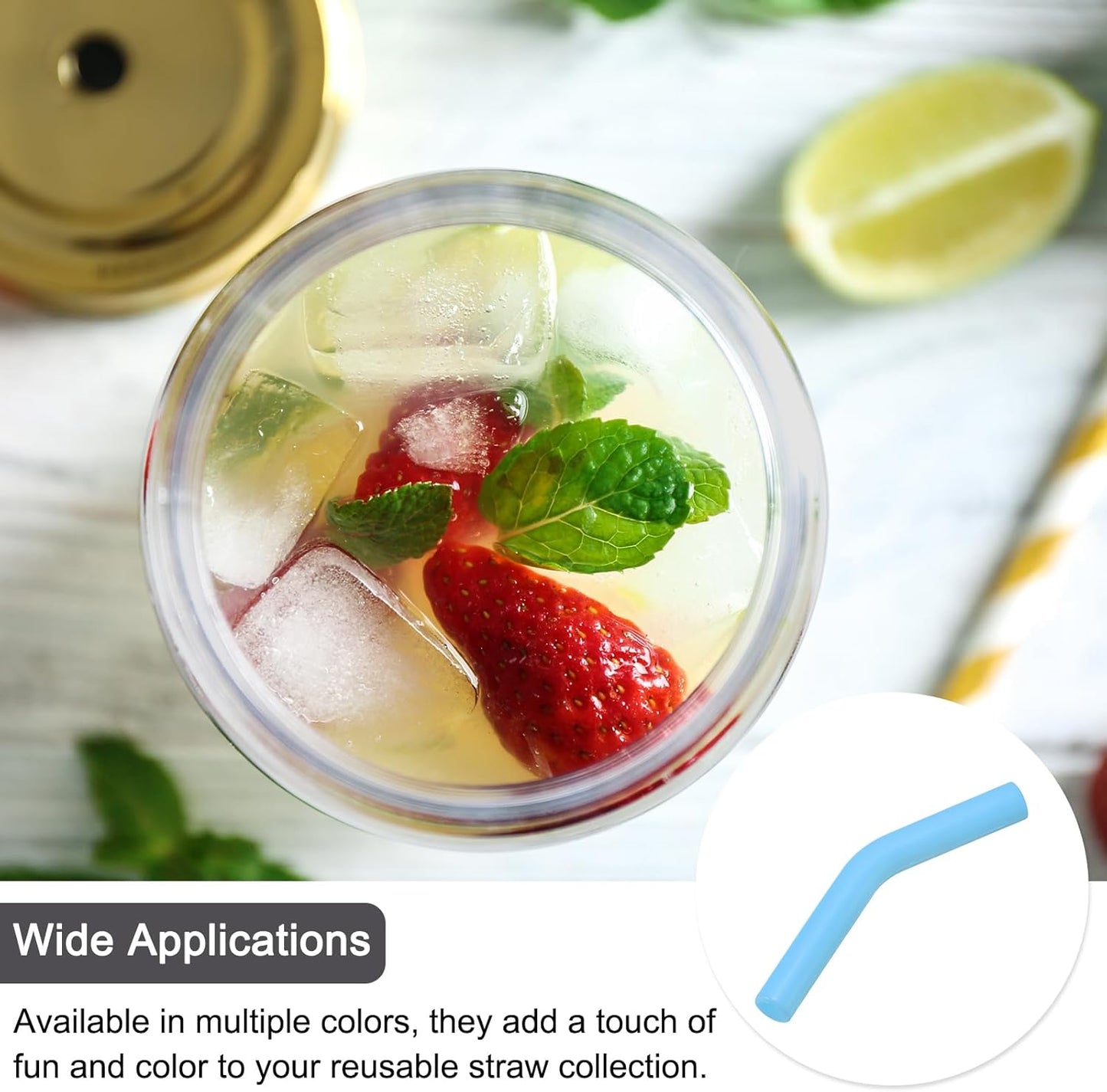 uxcell 12pcs Silicone Straw Tips, Silicone Straw Elbows Tip, Soft Reusable Metal Straw Covers Fit for 8mm/0.31" OD Stainless Steel Straws, Sky Blue