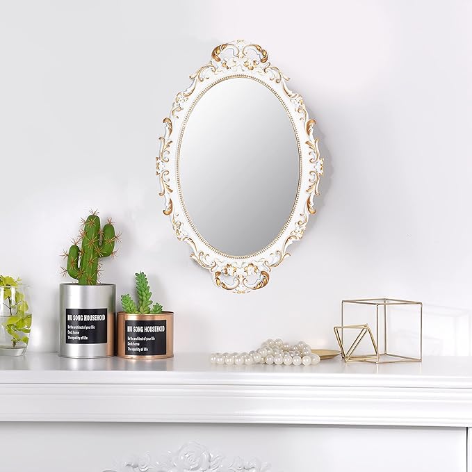 Tstarer 2 Pack - Vintage Decorative White Framed Mirror, Wall Hanging Mirrors & - Image 2