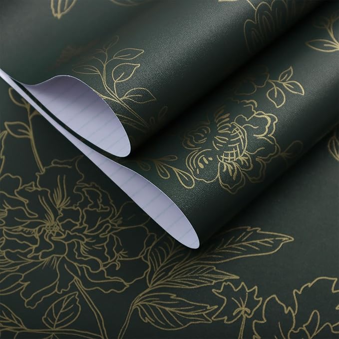 Froluya Dark Green and Gold Wallpaper Floral Peel and Stick Wallpaper - Image 9