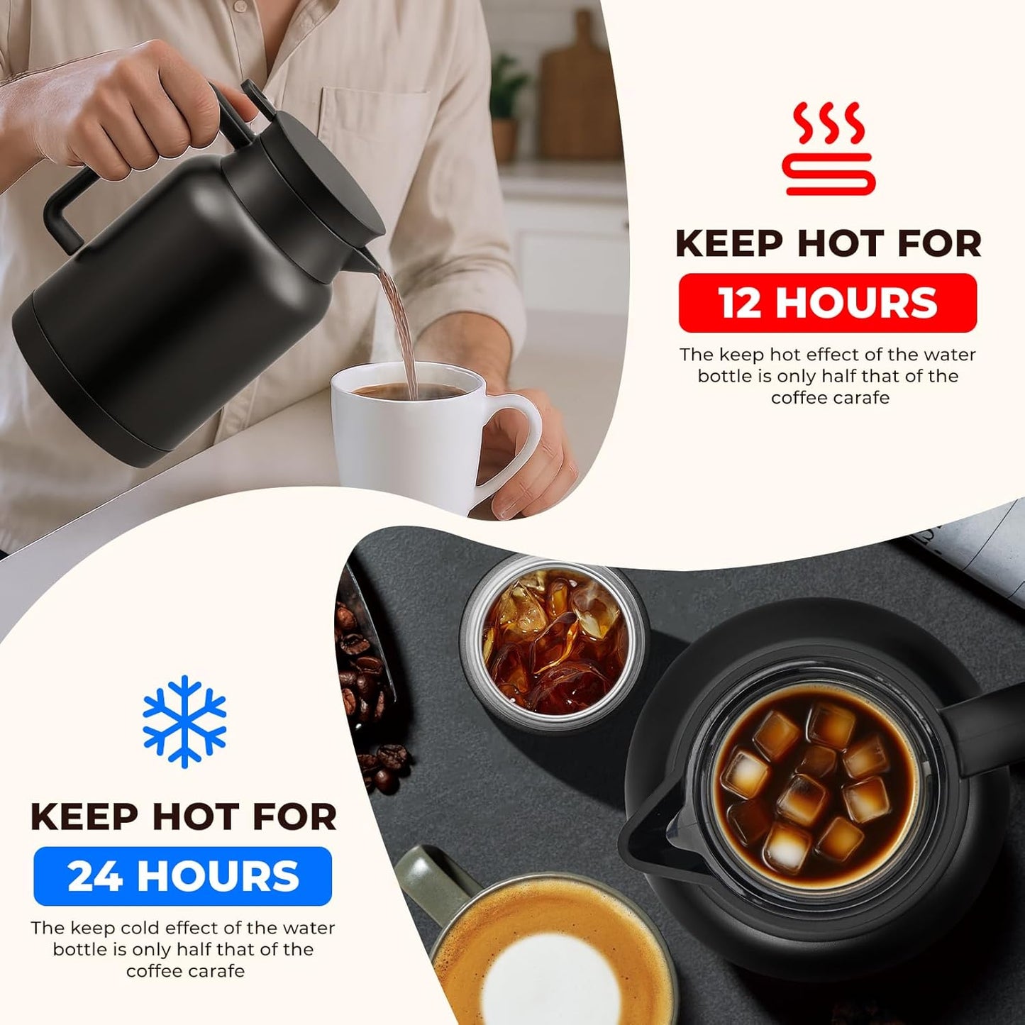 2 Pack 49oz Thermal Coffee Carafe and 15oz Insulated Water Bottle, Stainless Steel Vacuum Thermal Carafes and Water Bottle for Keeping Coffee, Tea, Water - Keep 12 Hours Hot, 24 Hours Cold