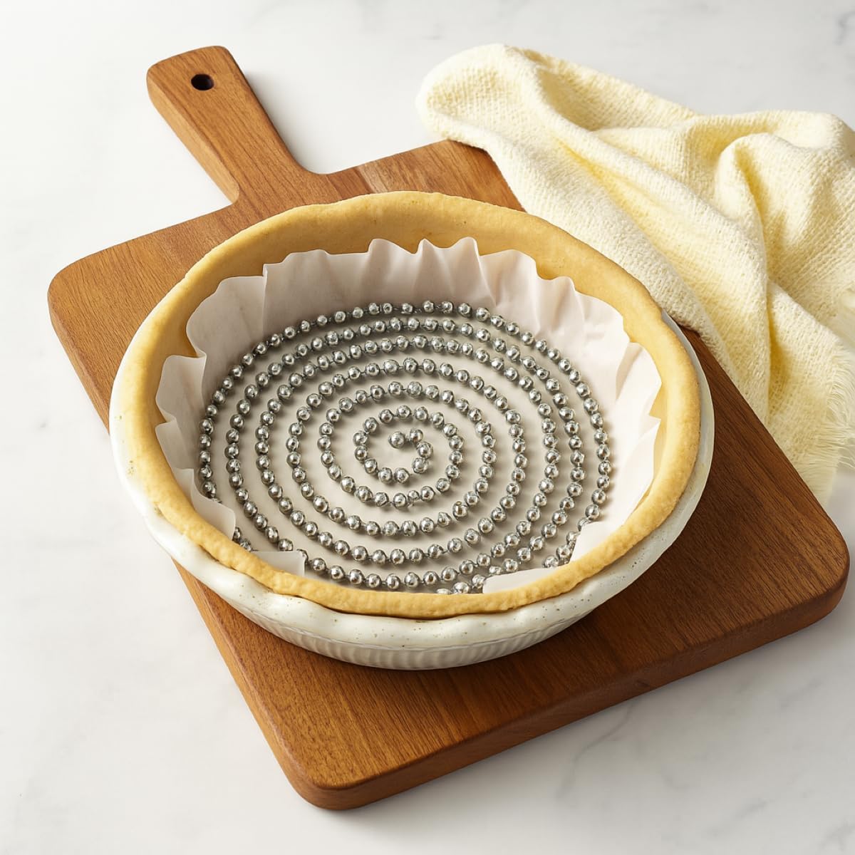 Mrs. Anderson's Baking Pie Weights | Stainless Steel Stoneware Beads for Blind Baking | Heat-Safe, Food-Safe, Easy to Use | Prevents Shrinking, Puffing, Bubbling | Connected Chain Weights