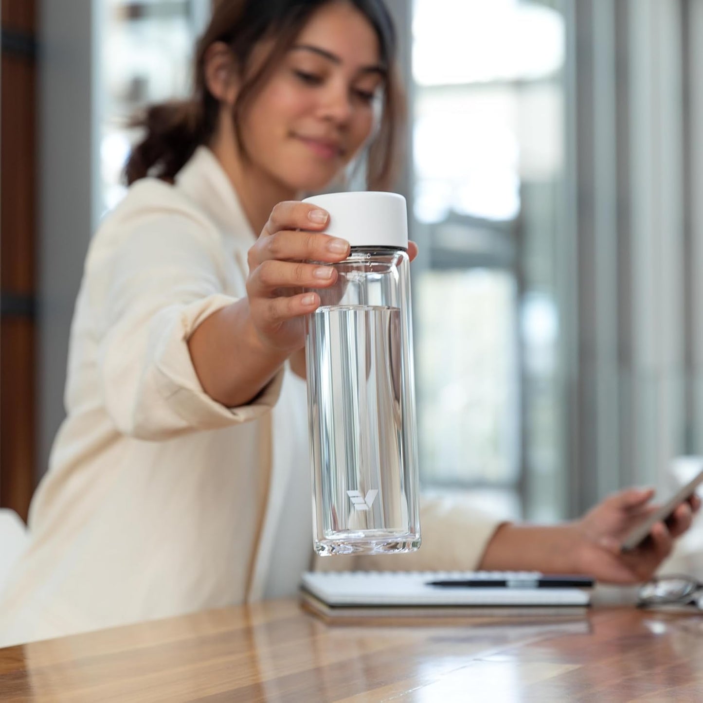 Glass Multi Tea Infuser Bottle 14oz - Double Wall Borosilicate Glass Flask | No Plastic Touches Contents | Perfect for Office or Home - White