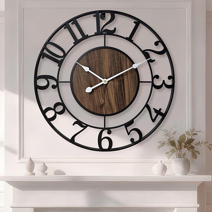 Large Metal Wall Clock, 32 Inch Retro Decorative Silent, Non Ticking, Battery by Unknown
