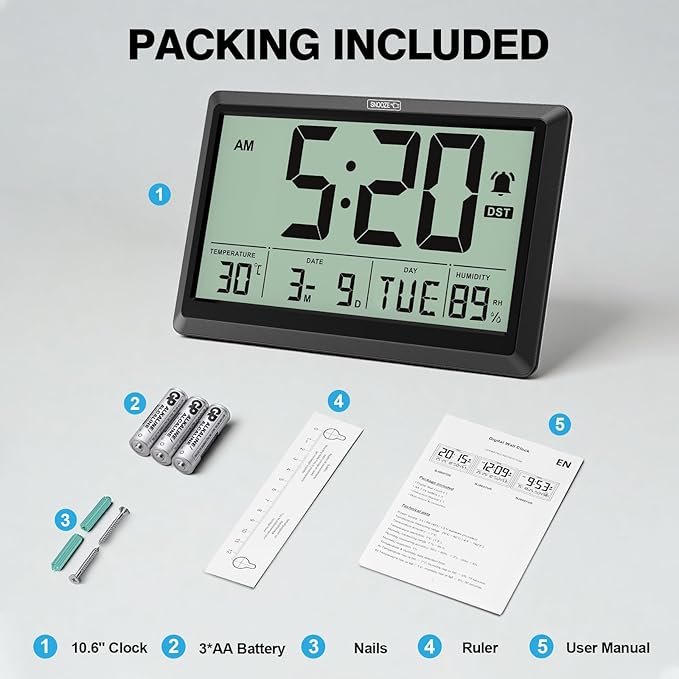 XREXS 10.4 Inch Digital Wall Clock, Battery Operated Large Display Clock - Image 7