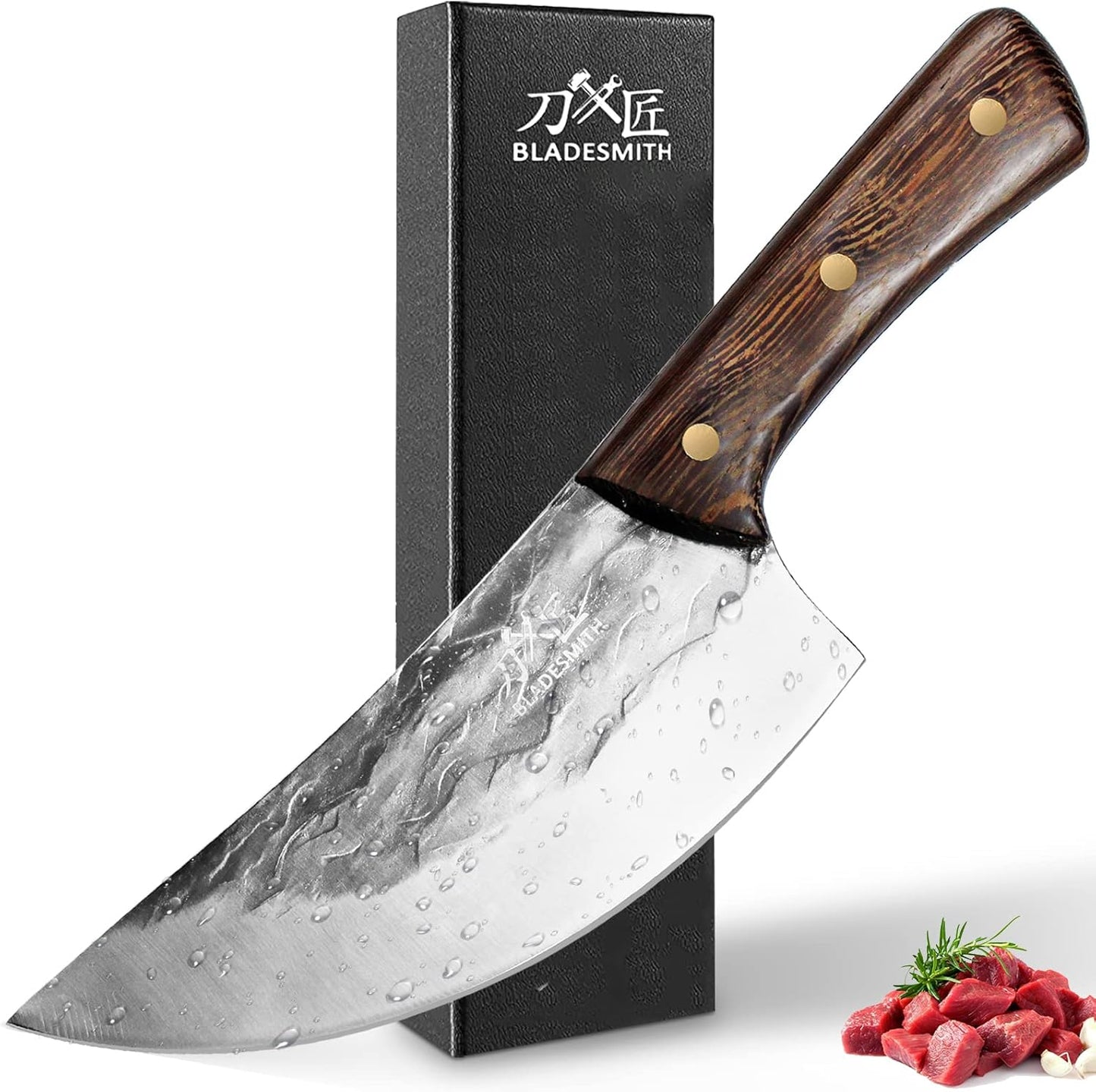 BLADESMITH Butcher Knife, Viking Boning Cleaver knife for Meat Slicing - 7'' Sharp Multi-Purpose Forged in Fire for De-Boning/Slicing/Cutting/Mincing at Slaughter House/Restaurant/Kitchen
