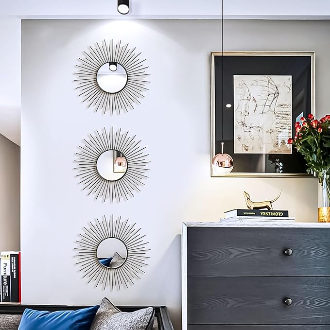 3 Pack Metal Mirrors for Wall Sunburst Wall Mirrors Home Décor Decorative - Image 3