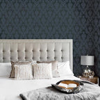 Tempaper Textured Black Damsel Removable Peel and Stick Damask Wallpaper - Image 3