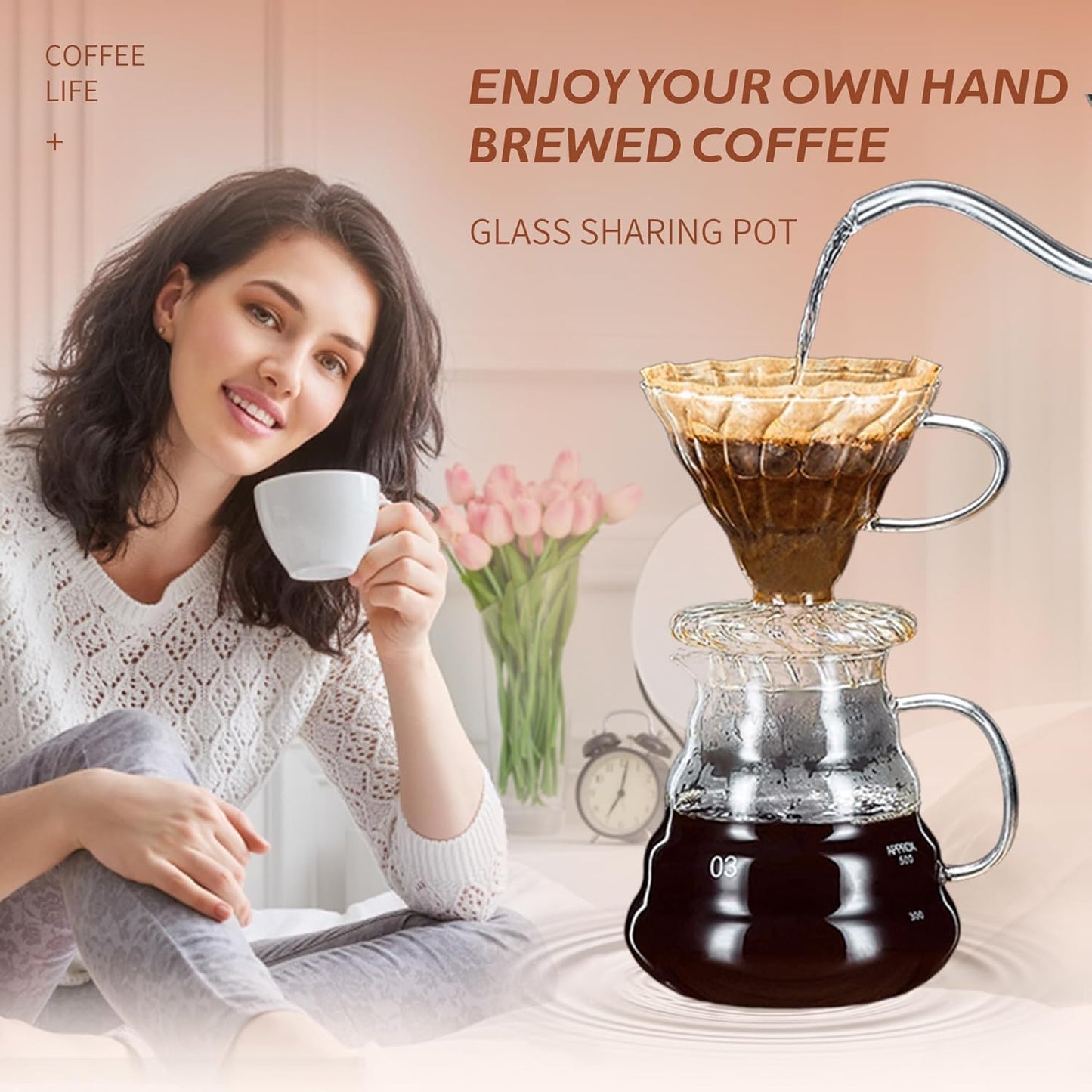 Glass Coffee Server for Drip Coffee Maker, Standard Glass Coffee Carafe, Coffee Pot with Lid, Clear, 02 600ml(20oz)