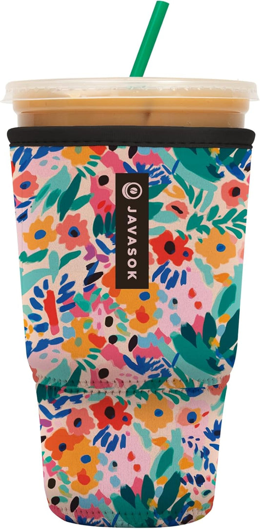 Sok It JavaSok Iced Coffee & Cold Soda Insulated Neoprene Cup Sleeve (Abstract Floral, XLarge: 38-42oz)