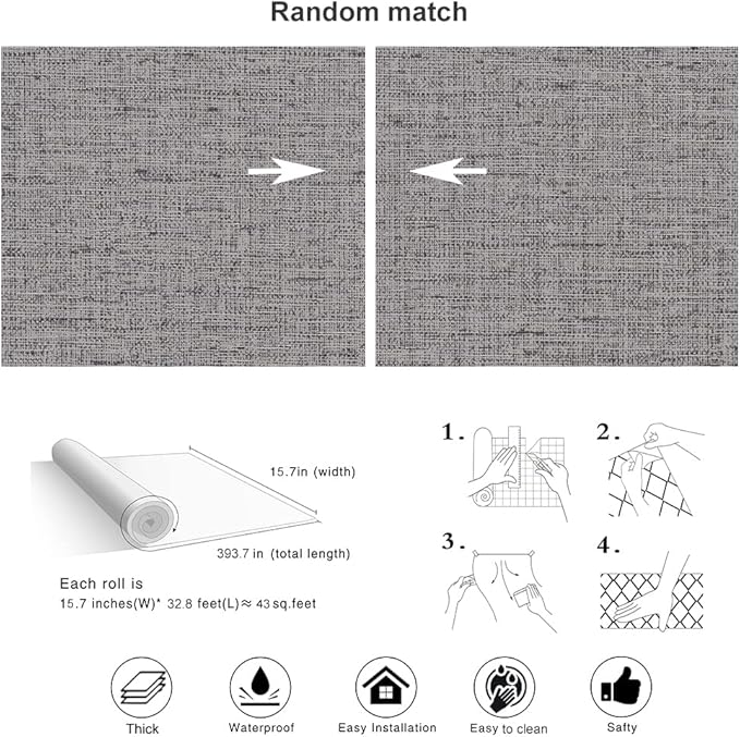 Grey Contact Paper Peel and Stick Wallpaper 32.8ft Pre-Pasted Grasscloth - Image 4