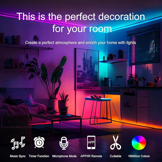 HBOWMDJIA Led Lights for Bedroom 200 FT, - Image 2