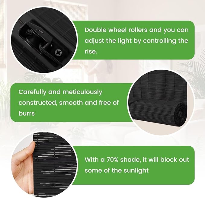 Bamboo Blinds, Custom Sizes Roller Shades - Image 2