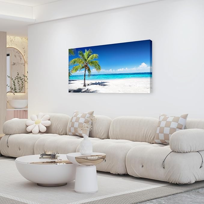 Baisuart-S03998 Large Canvas Wall Art Summer Ocean Waves Prints Coconut Trees - Image 4
