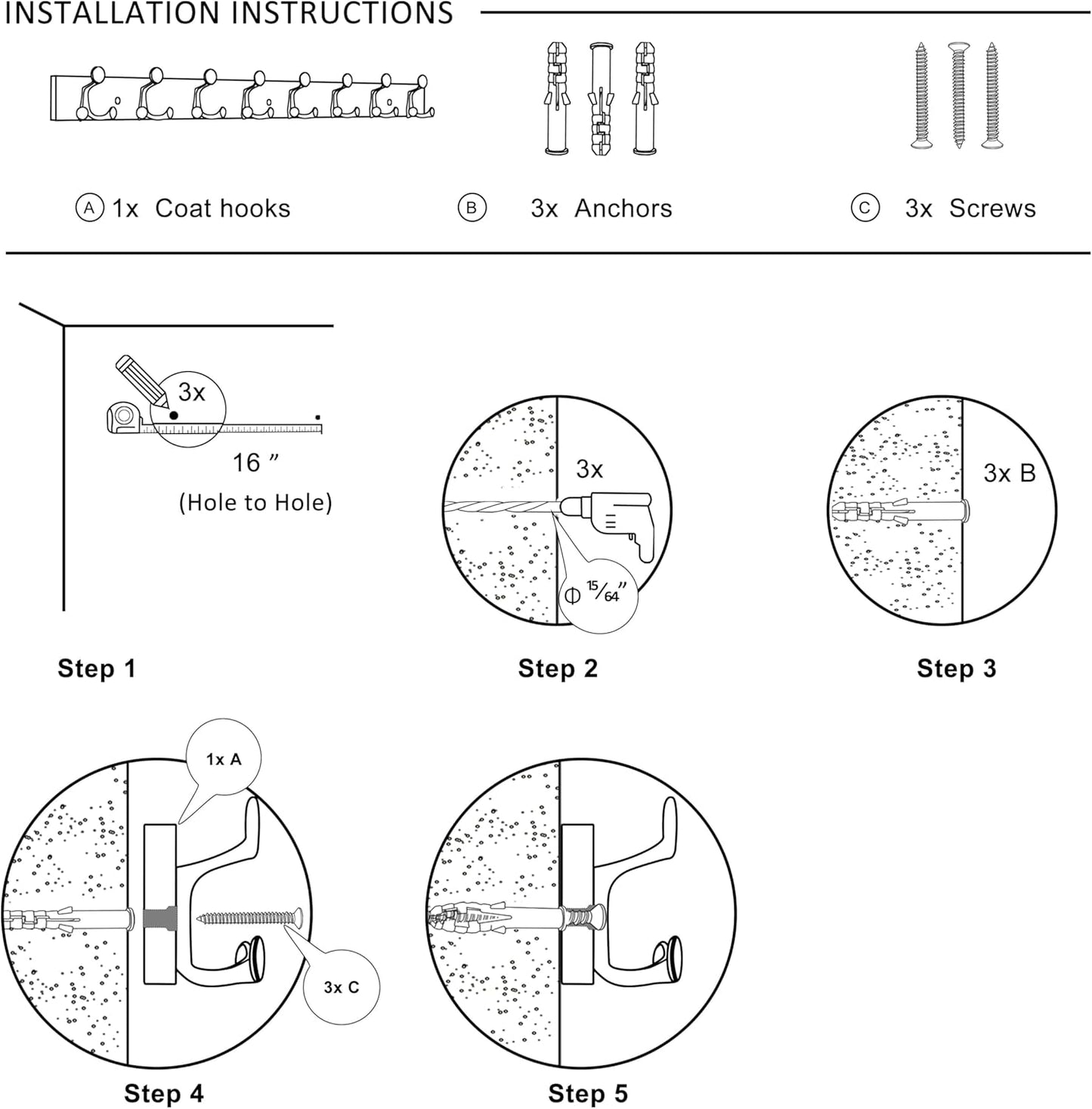 SKOLOO 43-Inch White Wood Coat Rack Wall Mount with 8 Triple Hooks - Ideal for Family Entrances, Classrooms, and Pet Supplies Storage - Perfect Coat Hooks for Wall, Pack of 2