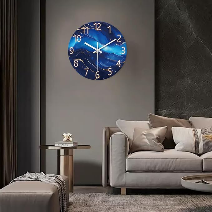 Blue Glass Wall Clocks Battery Operated 20 Inch Marble Large Wall Clocks - Image 4
