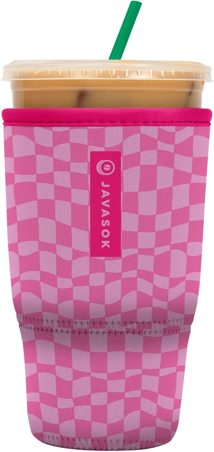 Sok It JavaSok Iced Coffee & Cold Soda Insulated Neoprene Cup Sleeve (Pink Grand Prix, Large: 30-32oz)