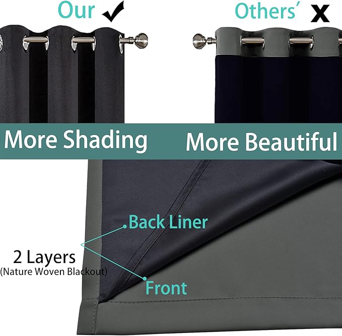 Yakamok 100% Blackout Lined Panels, Thermal Insulated Blackout Curtains - Image 5