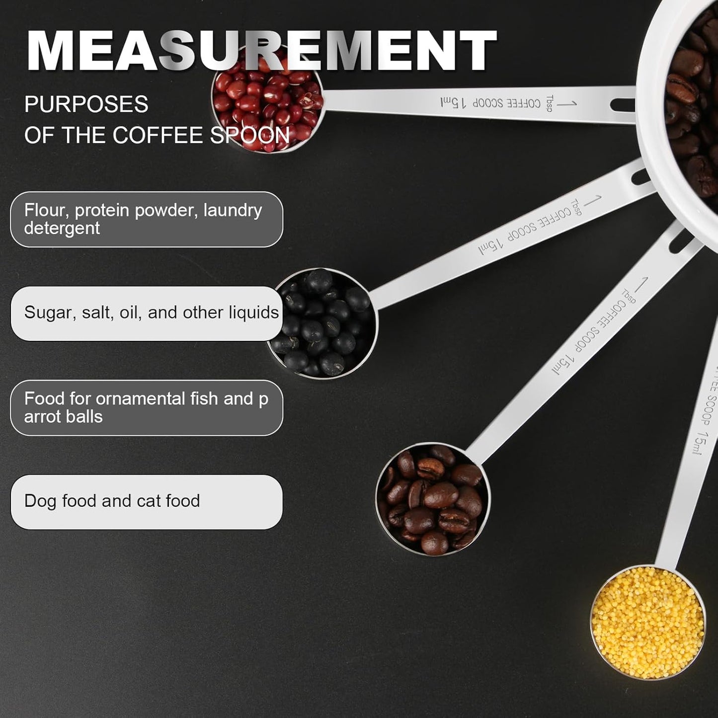 Coffee Scoop Set, Tablespoon Scoop 2 Pc Set (1 Tbsp & 2 Tbsp), Stainless Steel Measuring Spoons for Ground Coffee with Long Handles, for Tea, Sugar, or Flour