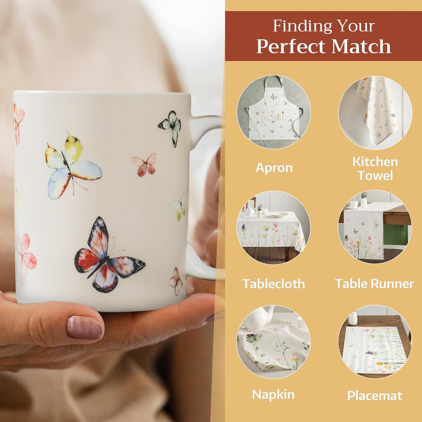 Maison d' Hermine Coffee Mug with Handles Fine Bone China Mugs Pack of One Tea Cups for Hot Beverages Cappuccino Latte Home Restaurant Office Perfect for Gift (Botanical Fresh - Butterflies, 12 Ounce)
