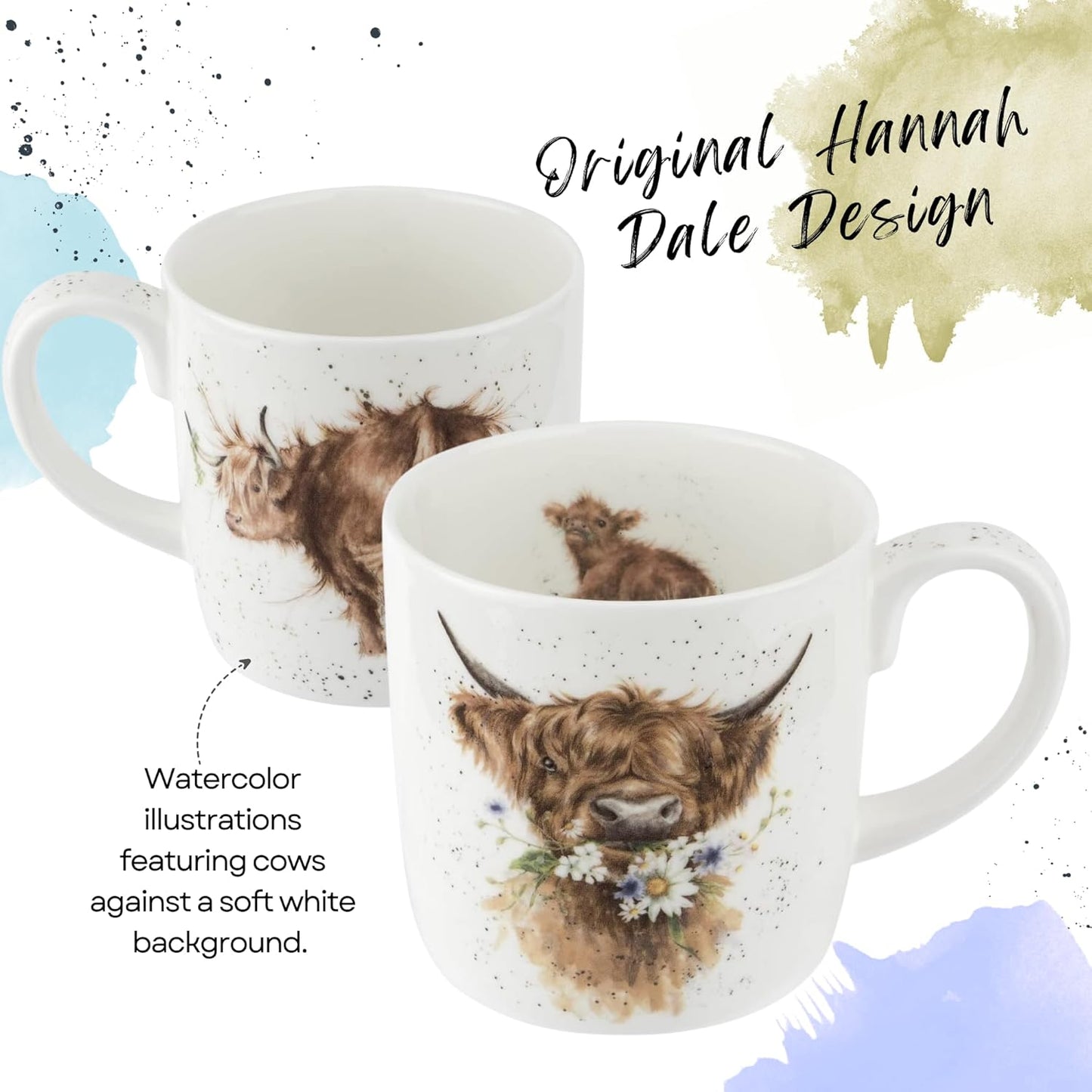 Royal Worcester Wrendale Designs 14 oz Mug, Daisy Coo - Fine Bone China with Cow Motif - Woodland Themed Tea Mug for Cozy Cottagecore Homes - Safe Ceramic Drinkware for Daily Use