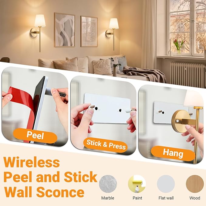Battery Operated Wall Sconces Set Of 2, Wireless Battery Wall Light - Image 3