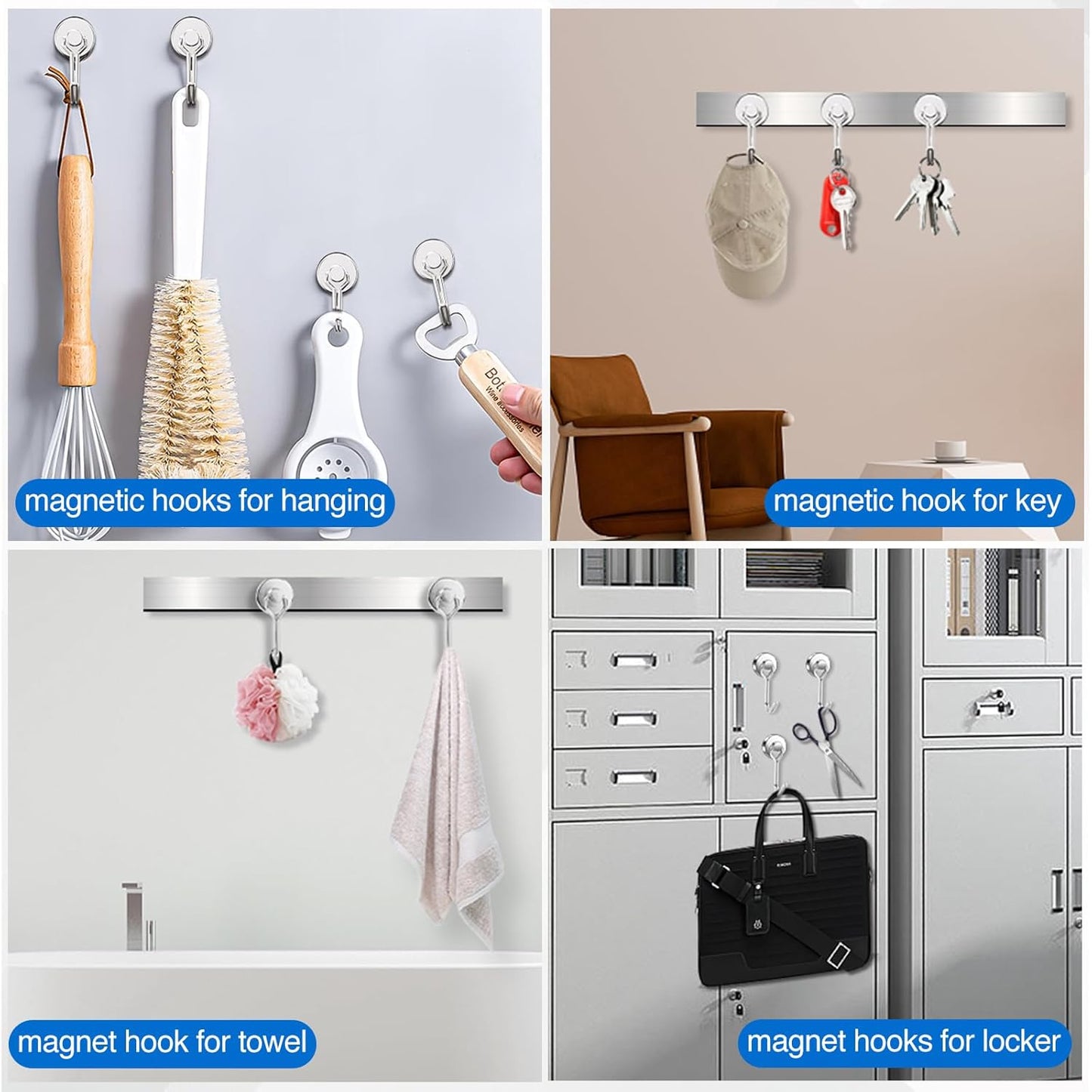 LOVIMAG Hooks, 40lbs+ Magnetic Magnet Hook 2025 Cruise Cabin Ship Essentials Heavy Duty Strong Refrigerator Fridge Hanging for Classroom Beach Vacation Kitchen Grills Home Mug Hanger (20 Pack), Silver