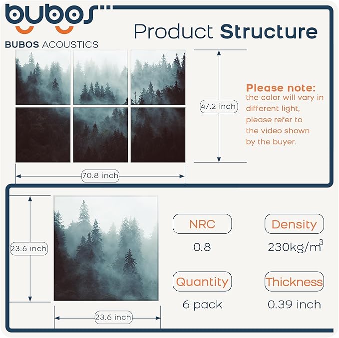 BUBOS 6 Pack Art Acoustic Panels, 70.8" x 47.2" Sound Absorbing Wall Decor - Image 2