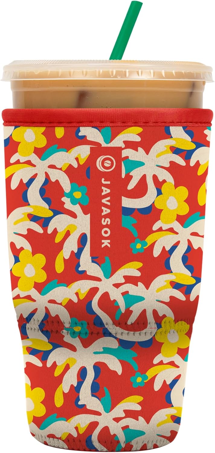 Sok It JavaSok Iced Coffee & Cold Soda Insulated Neoprene Cup Sleeve (Tropical Tangle, Large: 30-32oz)