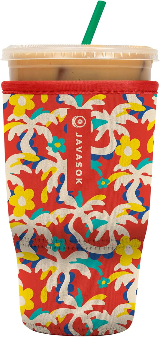 Sok It JavaSok Iced Coffee & Cold Soda Insulated Neoprene Cup Sleeve (Tropical Tangle, Large: 30-32oz)