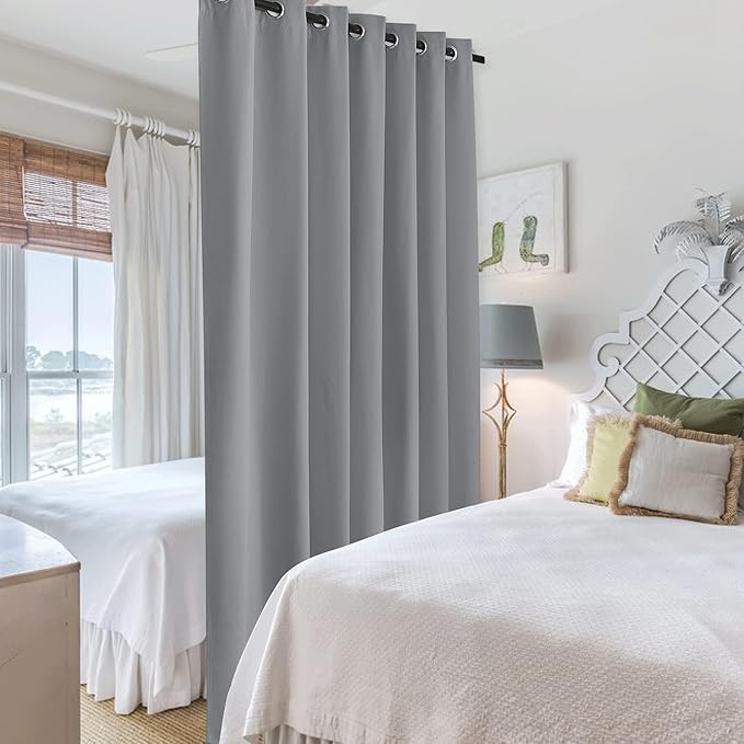 RYB HOME Grey Room Divider Curtains, Total Privacy Blackout Curtains Screen - Image 4