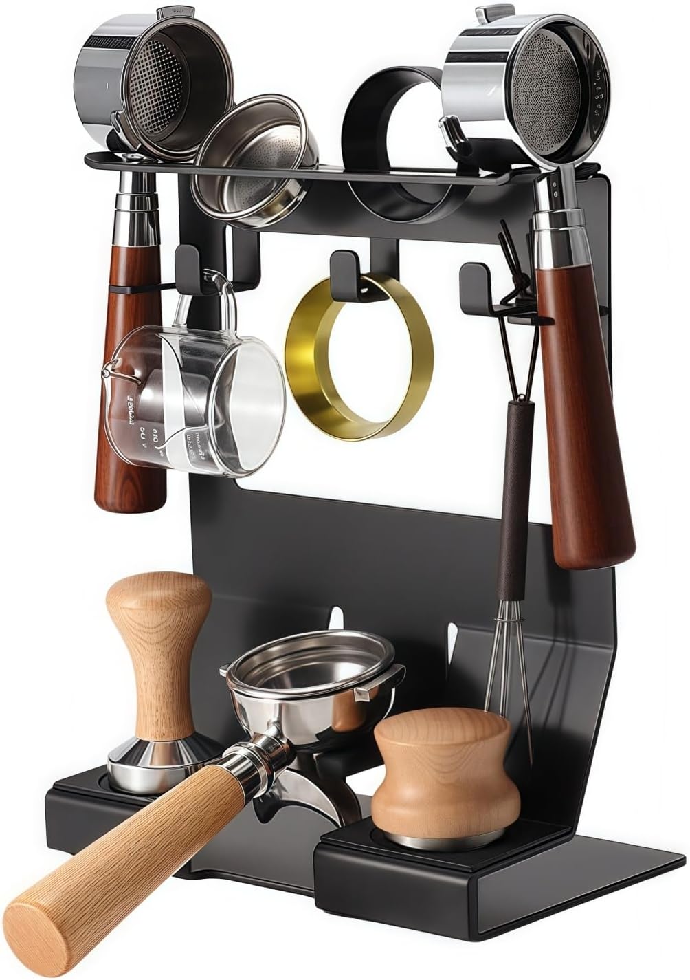 GIB Espresso Accessories Organizer Rack Tamper Holder Station, Heavy Duty Steel Stand for Coffee Distributor 51-54mm Portafilter Storage for Bar Home Office