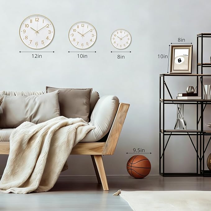 Wall Clock 12 Inch White-Gold Modern Simple Quartz Decorative Clock Non-Ticking - Image 3