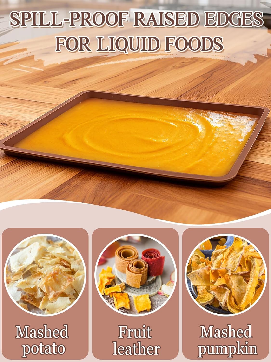 Aulock 4PCS Silicone Food Dehydrator Sheets with Edge, Compatible with Cosori 12" x 11" Trays, Square Non-stick Tray Liner, High Temperature Resistance Reusable Dryer Mats