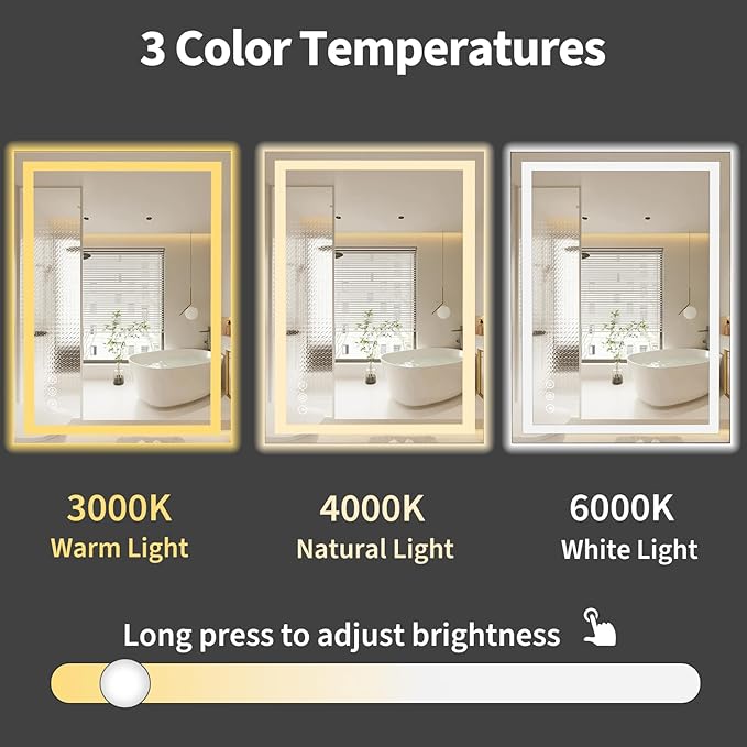 Koonmi 28"x20" LED Mirror for Bathroom, 90CRI Anti-Fog Vanity Mirror - Image 6