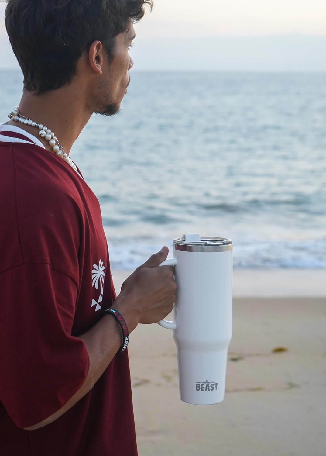 Beast 50 oz Tumbler Stainless Steel Vacuum Insulated Coffee Ice Cup Double Wall Travel Flask (Arctic White)