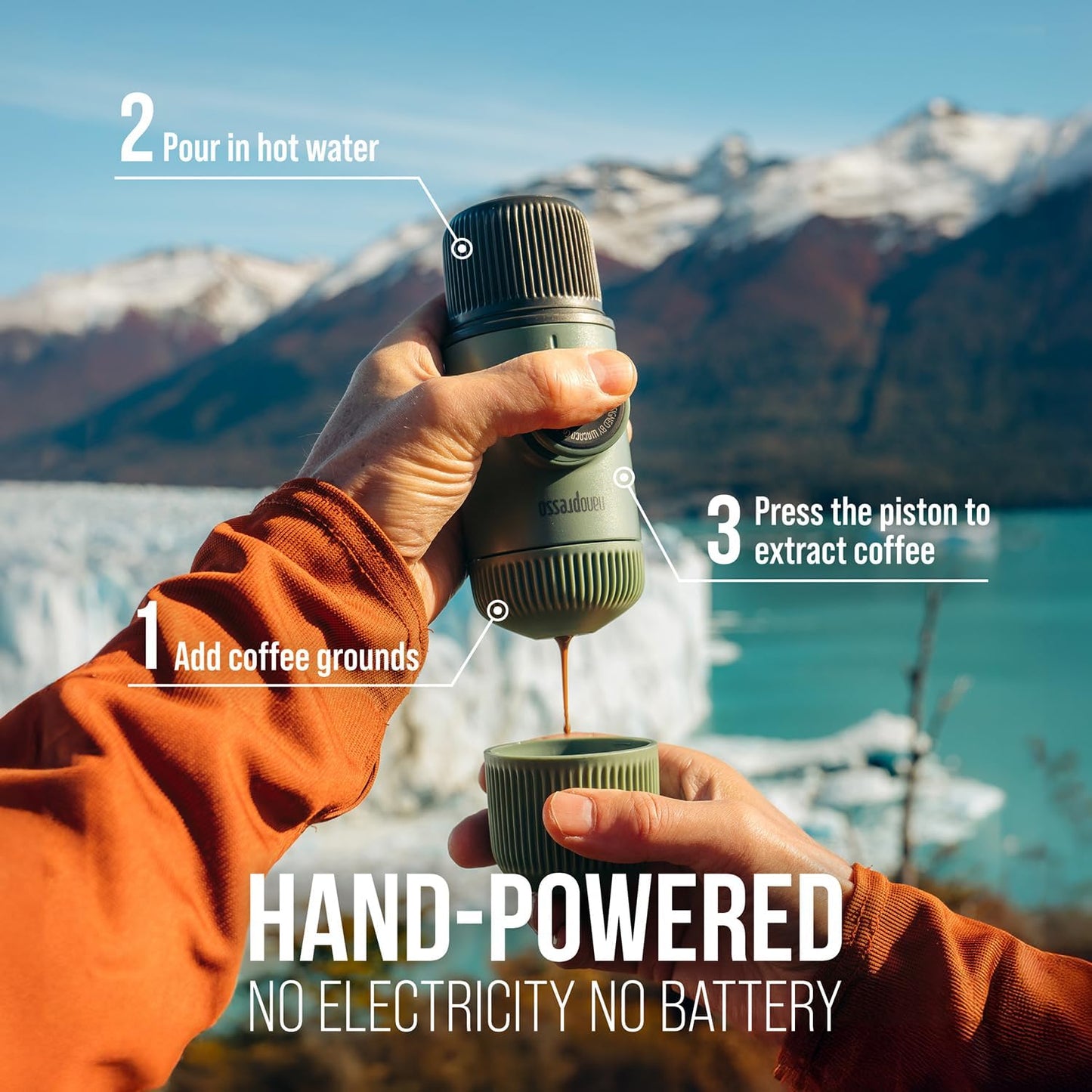 WACACO Nanopresso Portable Espresso Maker Bundled with Protective Case, Upgrade Version of Minipresso, Mini Travel Coffee Machine, Perfect for Camping, Travel and Office (Elements Moss Green)