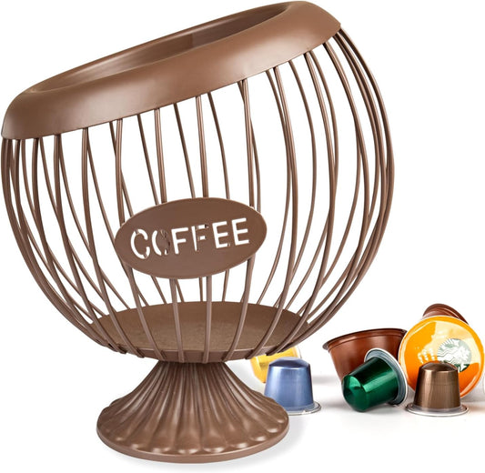 Stainless Steel Sphere Cup Coffee Basket pods holder Sturdy for Home or Office Kitchen Counter Organizer Espresso Capsule (Brwon)