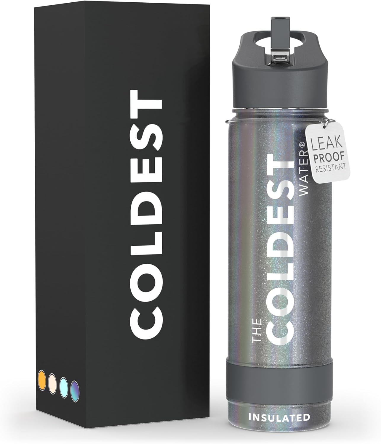 Coldest Insulated Water Bottle with Straw Lid - Stainless Steel Metal Insulated Bottle for Men & Women (Stardust Glitter, 24 oz)