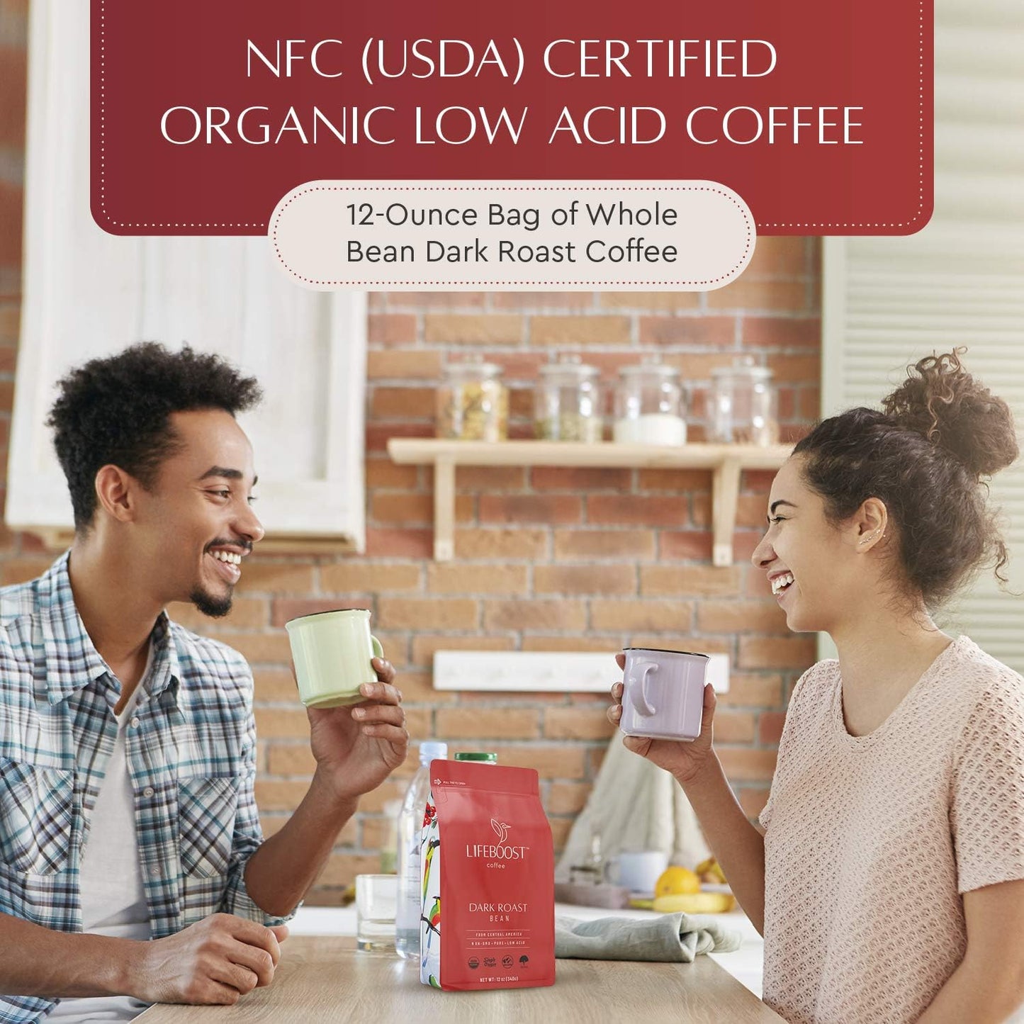 Lifeboost Dark Organic Coffee Beans - Single Origin Non-GMO Dark Roast Low Acid Coffee Beans - Third Party Tested For Mycotoxins & Pesticides - Whole Bean - 12 Ounces