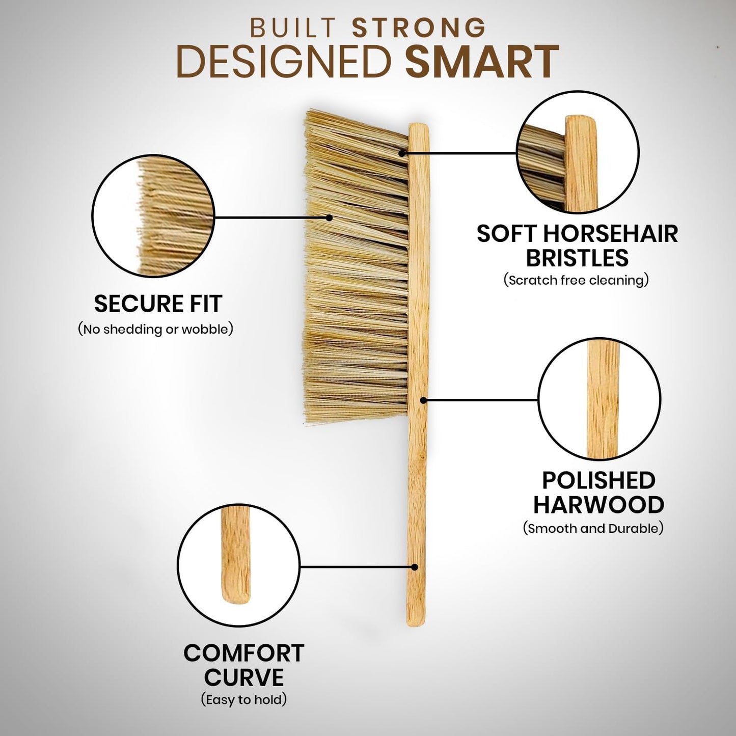 Rattleware Durable 11” Counter Brush - Solid Wood Handle, Horsehair Bristles & Static-Fre - Ideal for Home & Commercial Use