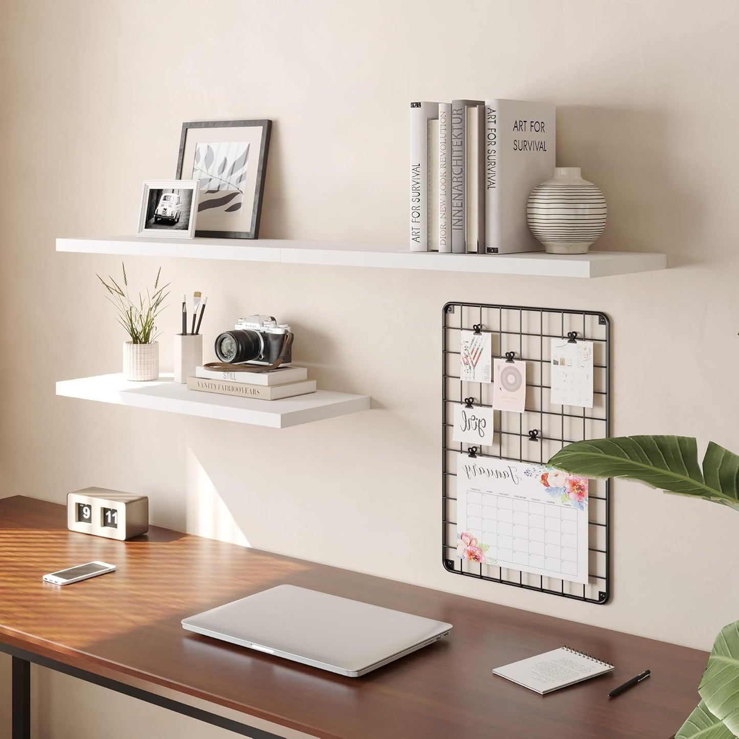 Wall Shelf Set of 3, White Floating Shelves 24 in W x 10 in D x 1 in H, Wooden Floating Wall Shelf with Invisible Brackets for Living Room/Bedroom/Bathroom/Kitchen Storage and Decor