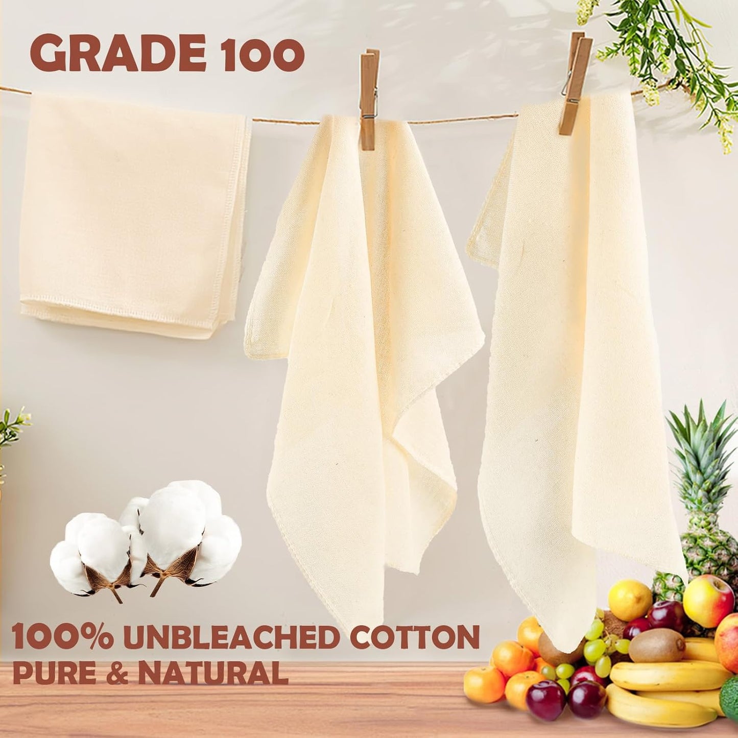 20Pcs Reusable Cheesecloth for Straining 20x20 Inch,100 Grade Cheese Cloths Hemmed Edges, 100% Unbleached Cotton Cheese Cloth,Ultra-Dense Cloth Strainer for Yogurt/Nut Milk/Baking Making 56x42 Weave