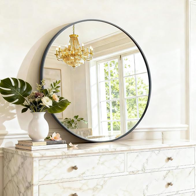 Round Wall Mirror 30 Inch Black Vanity Mirror - Image 5