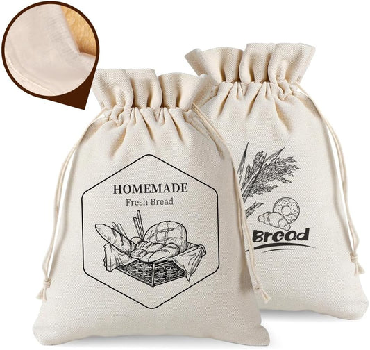 2 Pack of Bread Bags for Homemade Bread，Reusable Linen Sourdough Storage Bags with Plastic Liner,Cotton (17.7" x12")