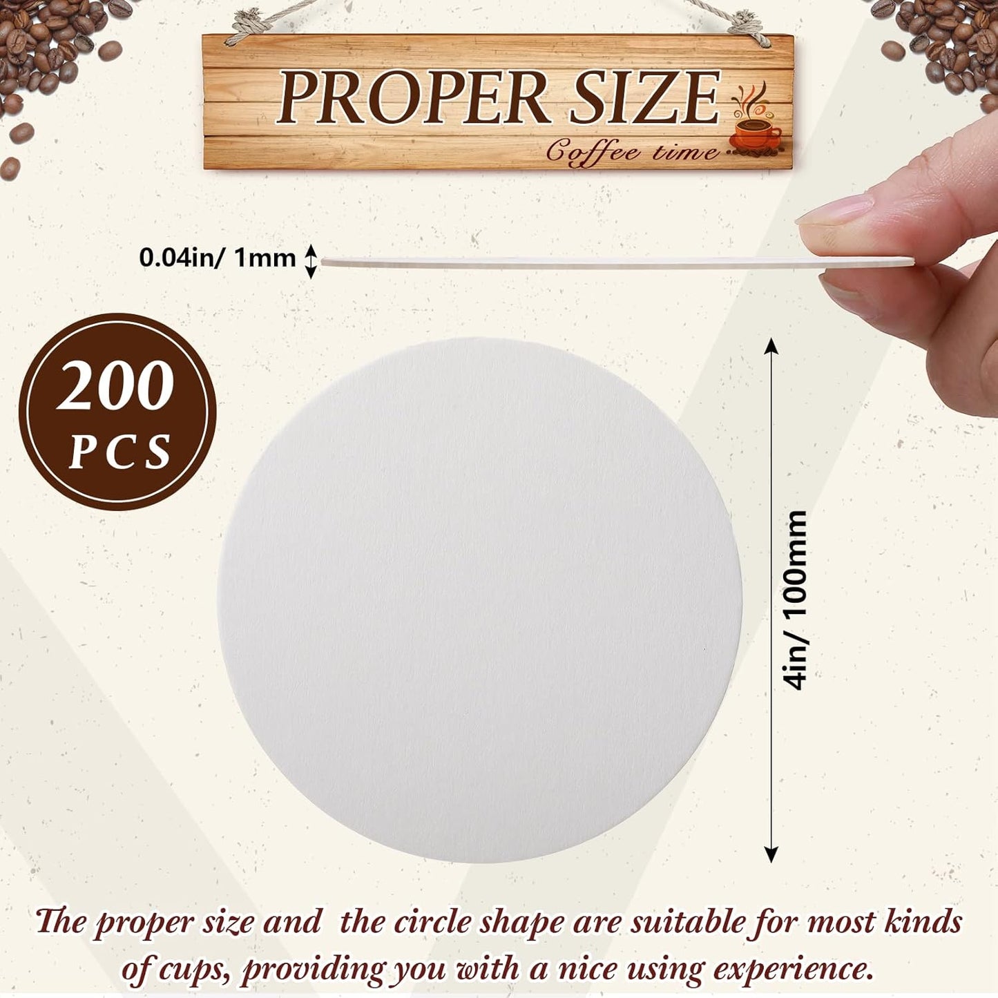 TaoBary 600 Pcs Disposable Paper Coasters Bulk 1MM, 4 Inch Round Cardboard Coasters Blank for Bar Drinks DIY Crafts Arts Wedding (White)
